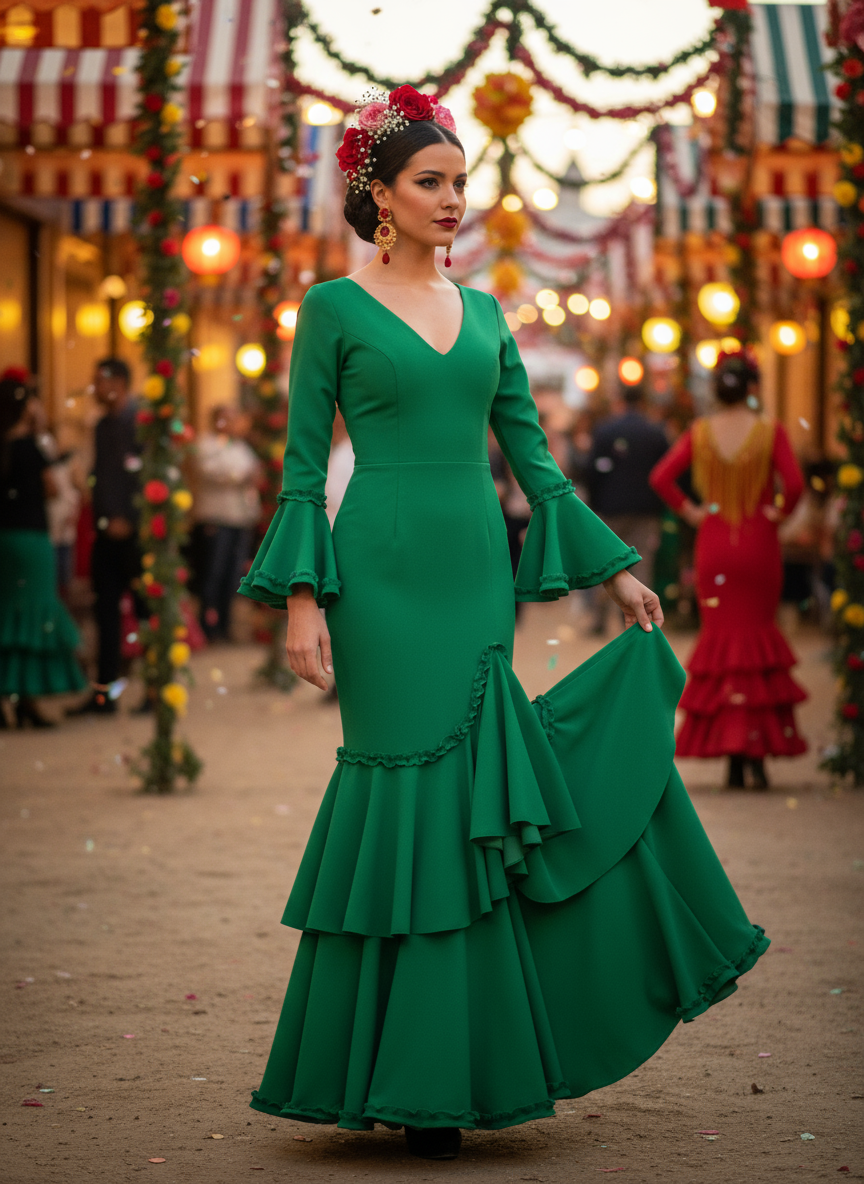 TRAJE FLAMENCA VERDE ANDALUCÍA EMMA WU DESIGN X FLAMENCA EM229