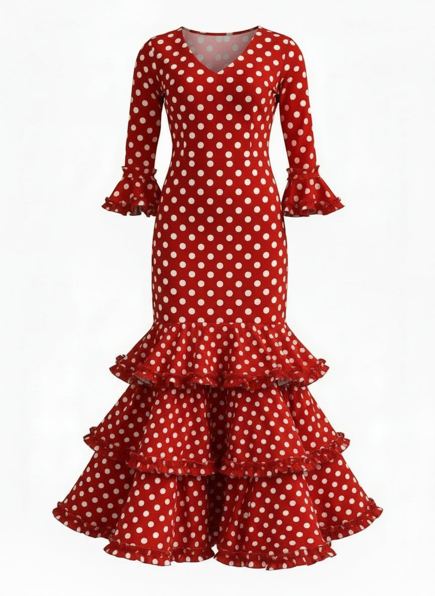 TRAJE FLAMENCA DE NIÑA  ROJO CON LUNARES BLANCOS KL-502