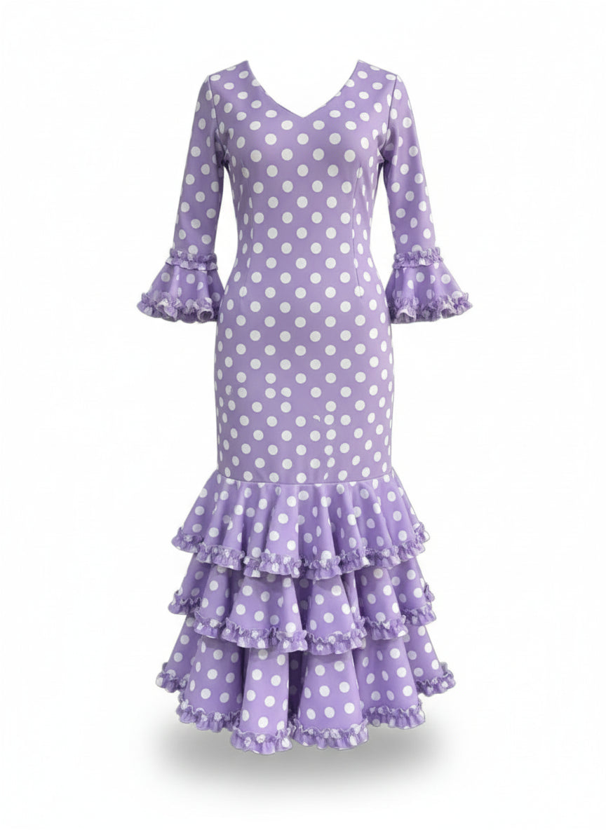 TRAJE FLAMENCA DE NIÑA  LILA CON LUNARES BLANCOS KL-502