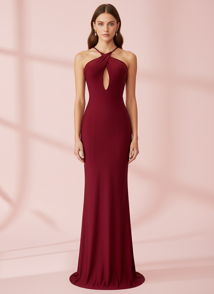 VESTIDO LARGO ELÁSTICO BRILLANTE BURDEO 25081