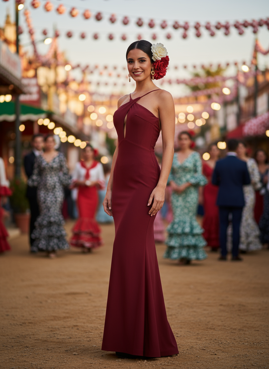 VESTIDO LARGO ELÁSTICO BRILLANTE BURDEO 25081