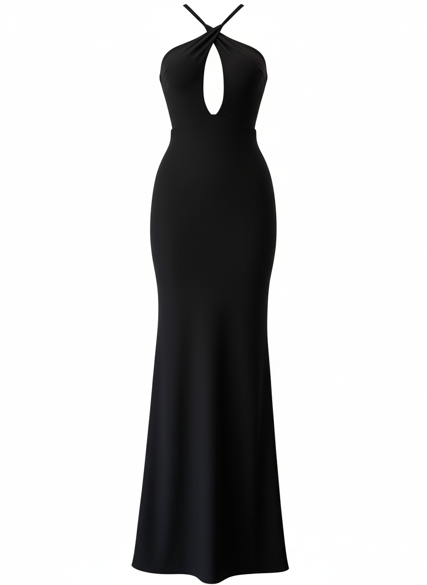 VESTIDO LARGO ELÁSTICO BRILLANTE NEGRO 25081