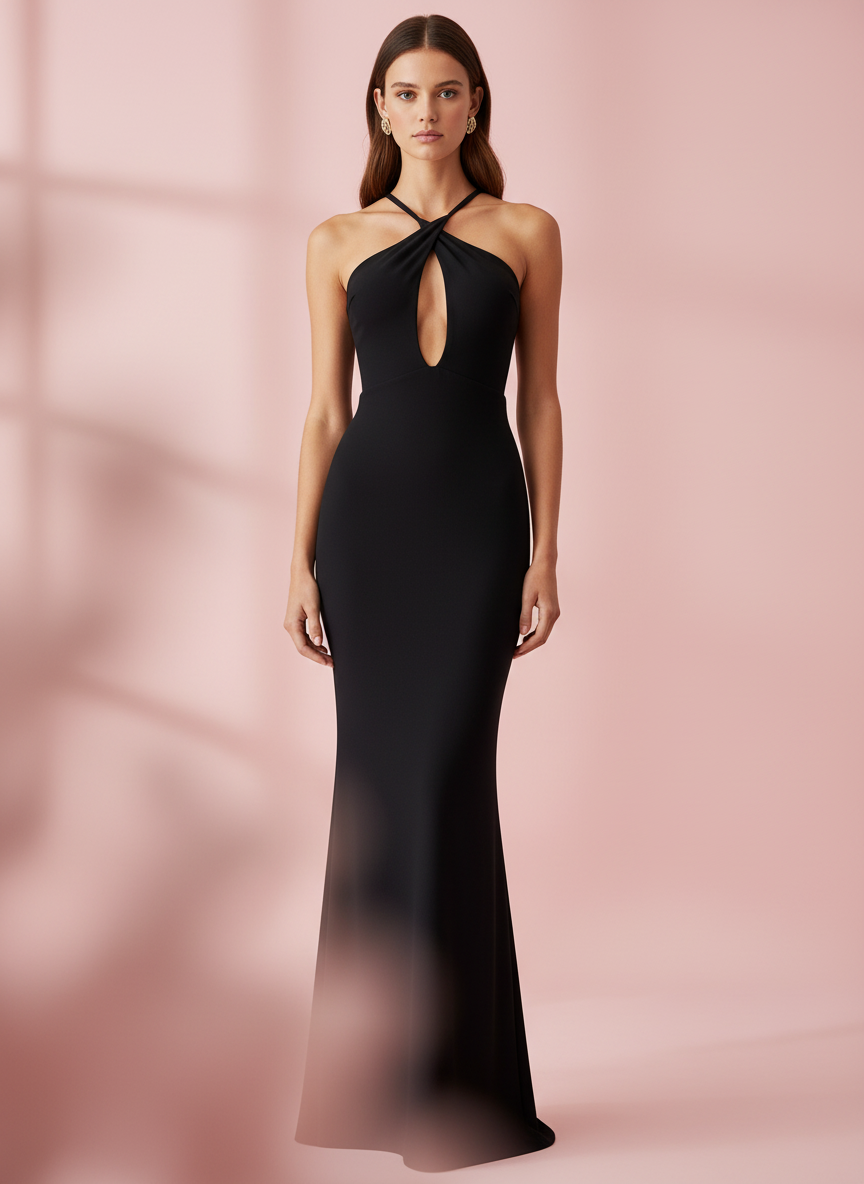 VESTIDO LARGO ELÁSTICO BRILLANTE NEGRO 25081