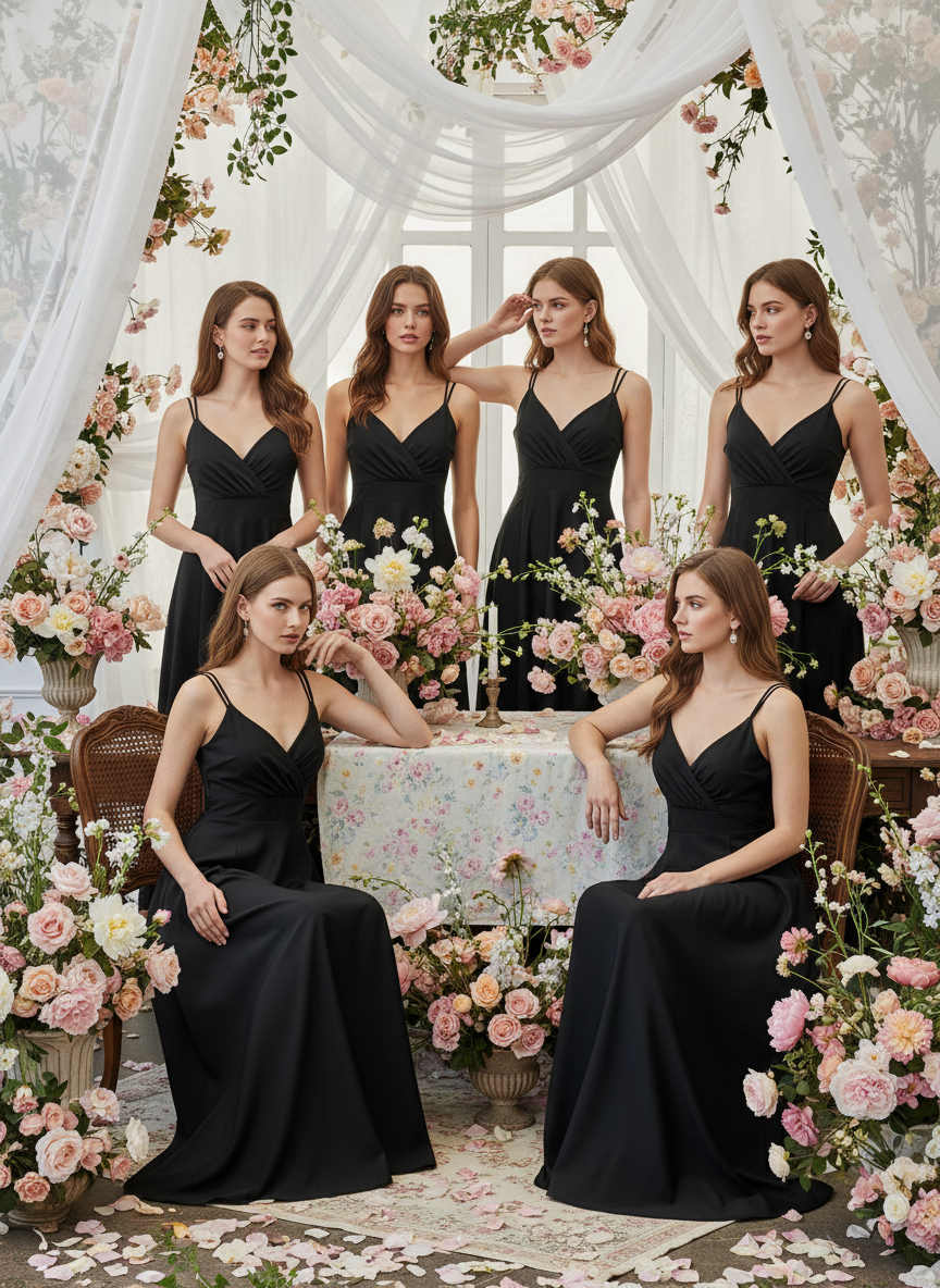 VESTIDO LARGO ELÁSTICO BRILLANTE NEGRO 5034