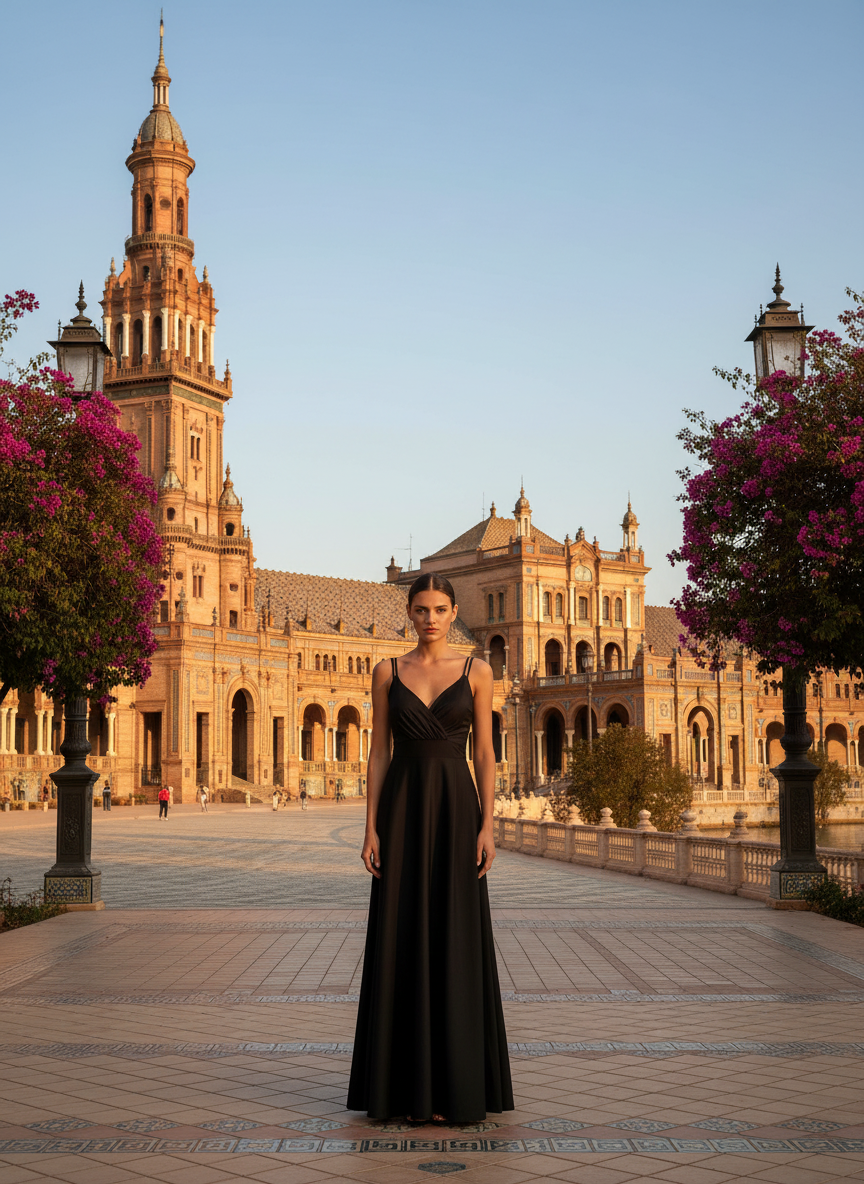 VESTIDO LARGO ELÁSTICO BRILLANTE NEGRO 5034