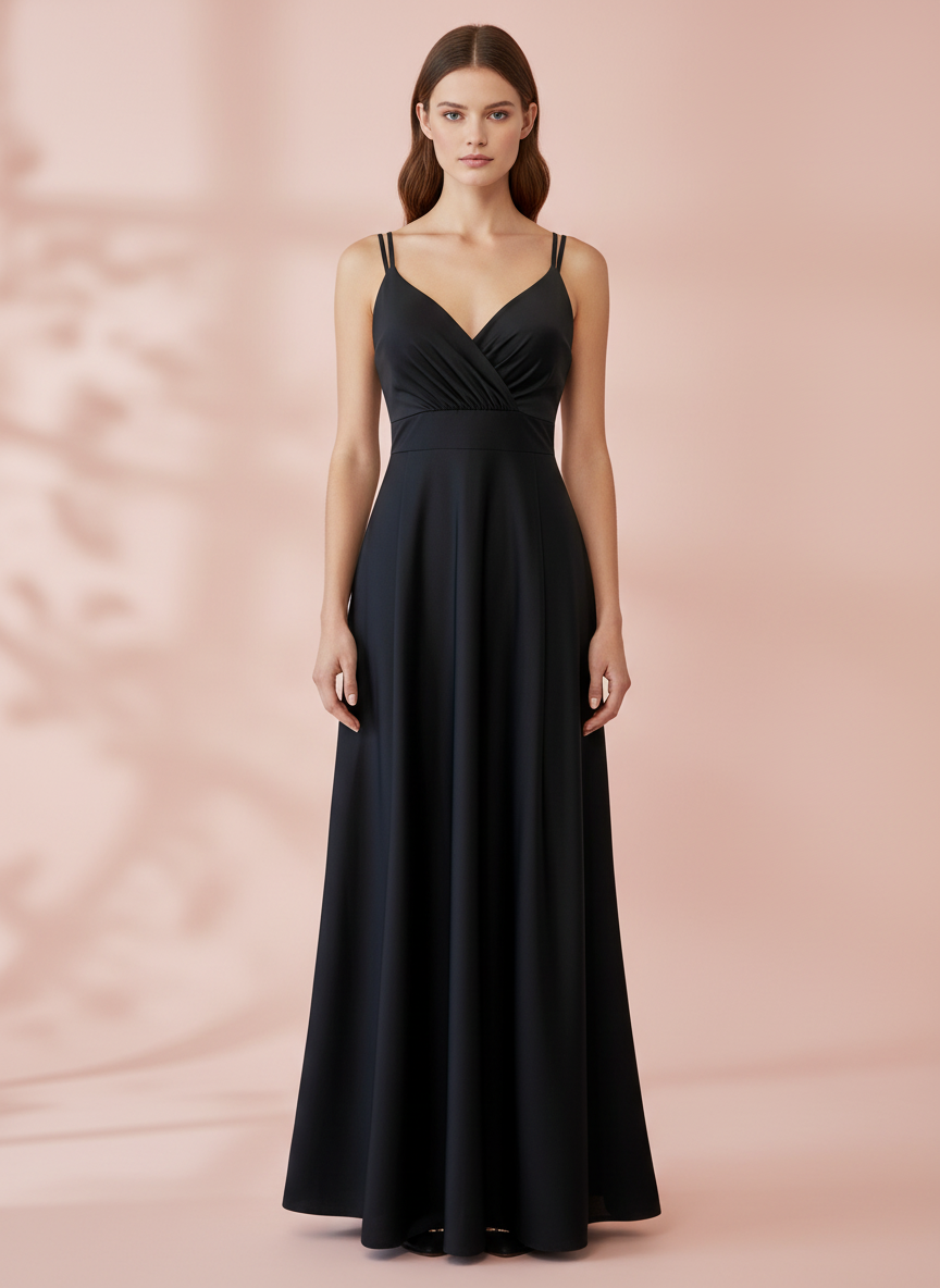 VESTIDO LARGO ELÁSTICO BRILLANTE NEGRO 5034