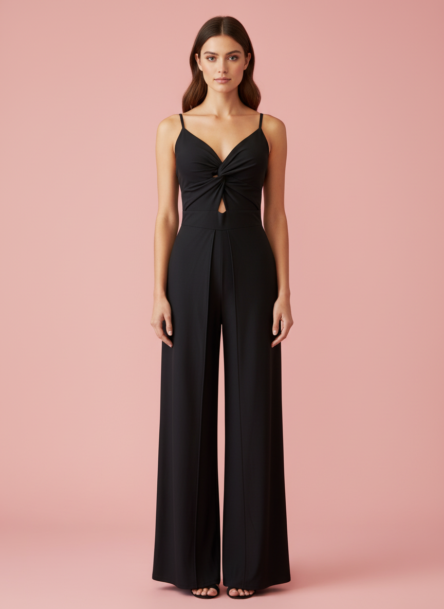 SHINY BLACK ELASTIC LONG JUMPSUIT 6243