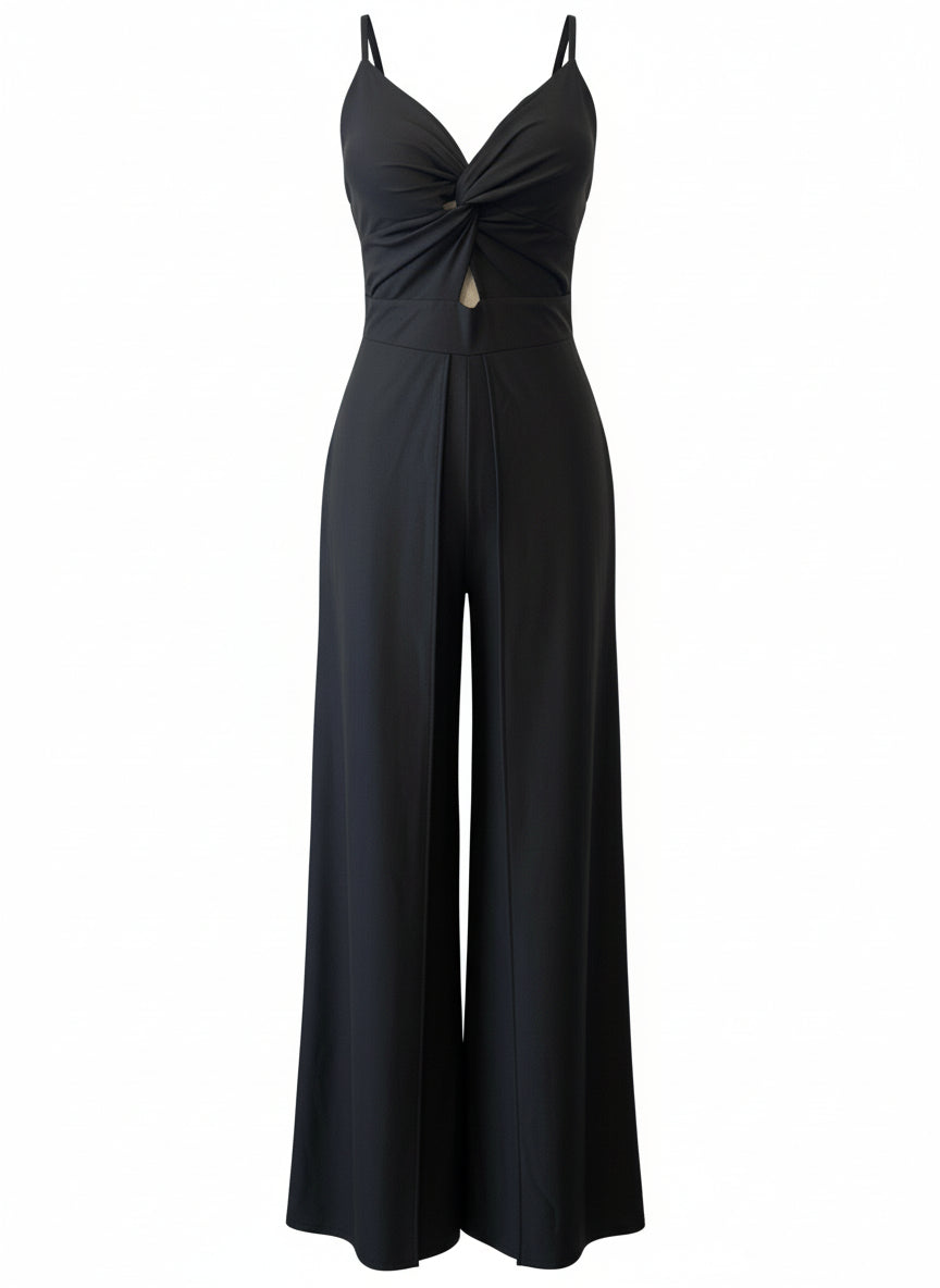 SHINY BLACK ELASTIC LONG JUMPSUIT 6243