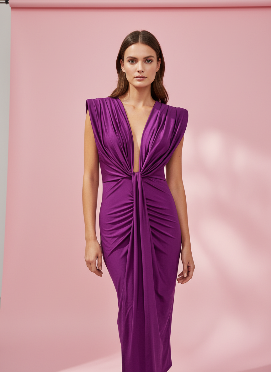 VESTIDO MIDI ELÁSTICO BRILLANTE BUGANVILLA 5484