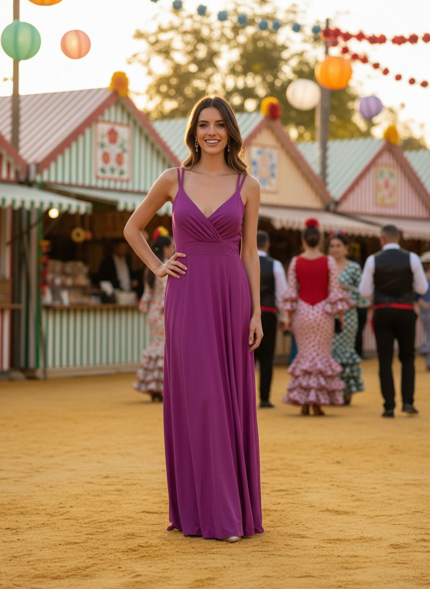 VESTIDO LARGO ELÁSTICO BRILLANTE BUGANVILLA 5034