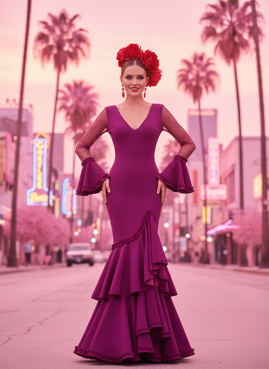 TRAJE FLAMENCA BERENJENA EMMA WU DESIGN X FLAMENCA EM223