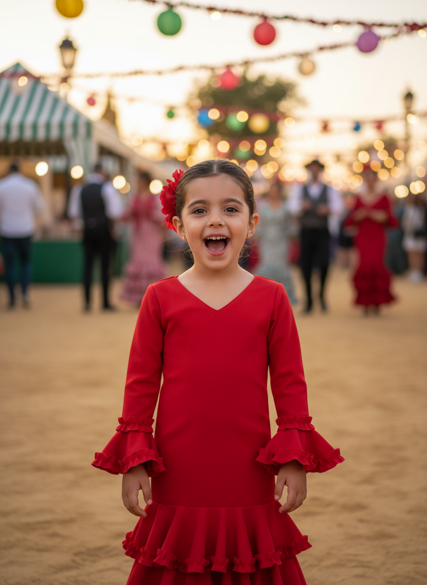 Red Flamenco Dress for Girls - Traditional Design | Ref. KL502