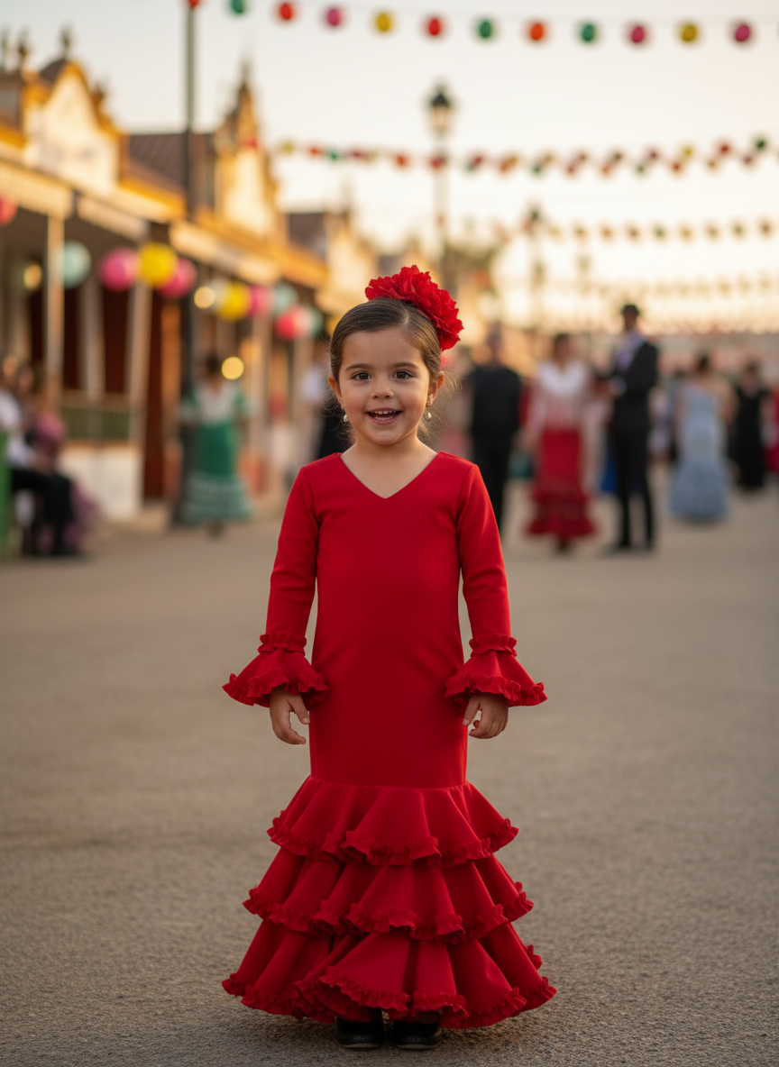 Red Flamenco Dress for Girls - Traditional Design | Ref. KL502