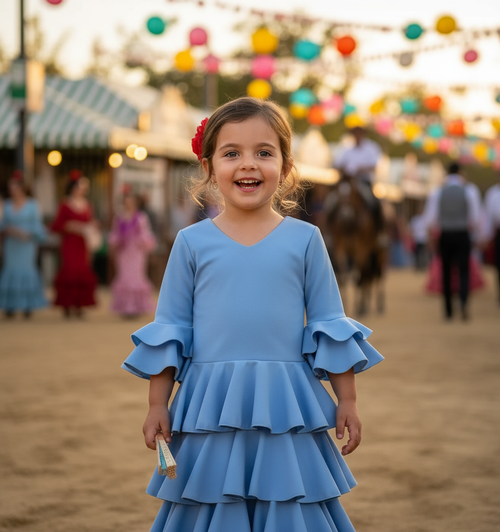TRAJE FLAMENCA DE NIÑA  AZUL CLARO SUAVE 221120-1