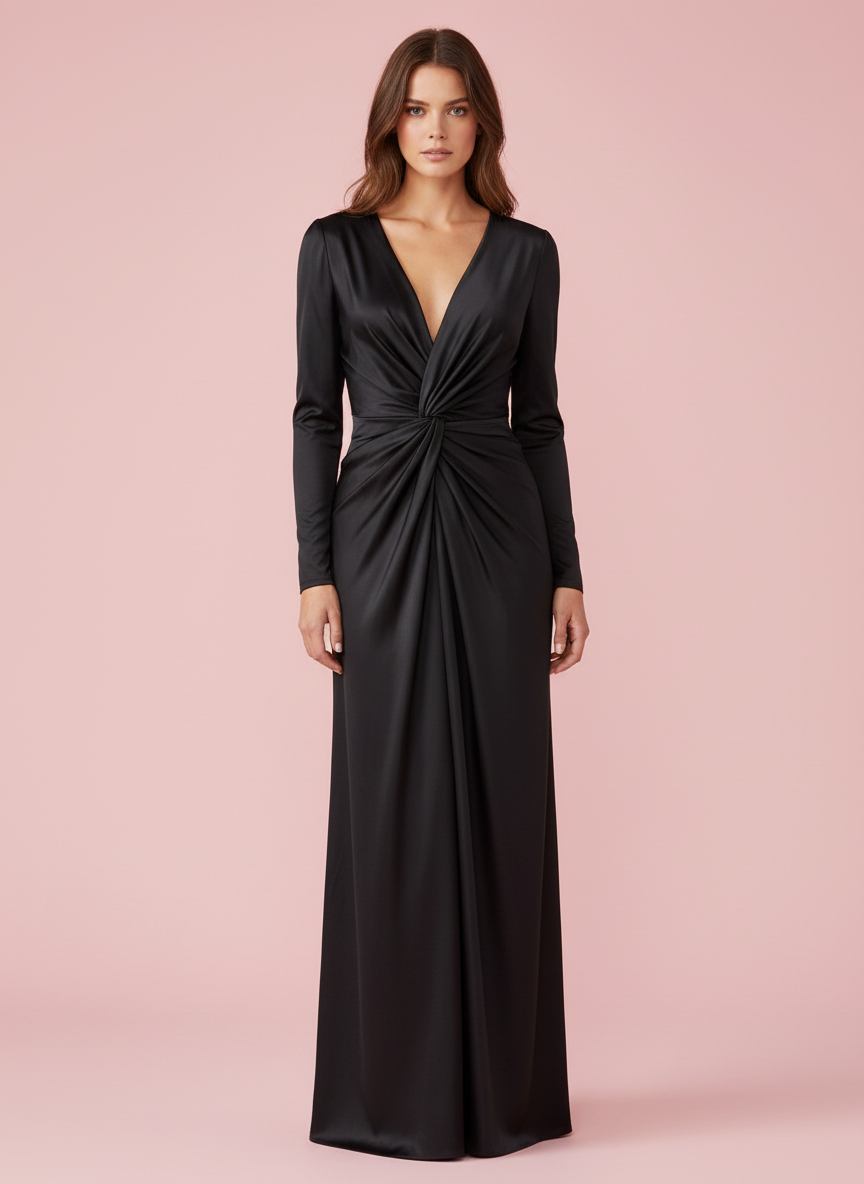 VESTIDO LARGO ELÁSTICO BRILLANTE NEGRO 5047