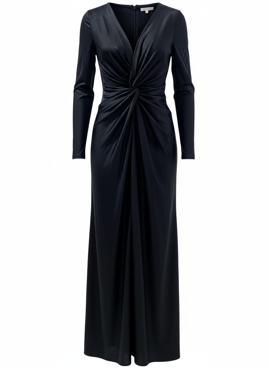 VESTIDO LARGO ELÁSTICO BRILLANTE NEGRO 5047