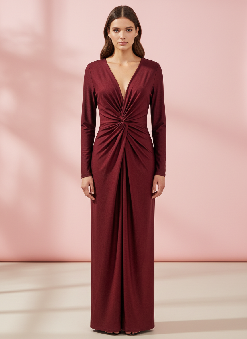 VESTIDO LARGO ELÁSTICO BRILLANTE BURDEO 5047