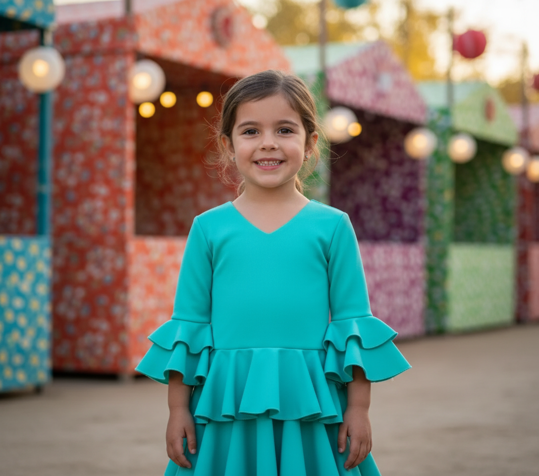 TRAJE FLAMENCA DE NIÑA  VERDE AGUA 221120-1