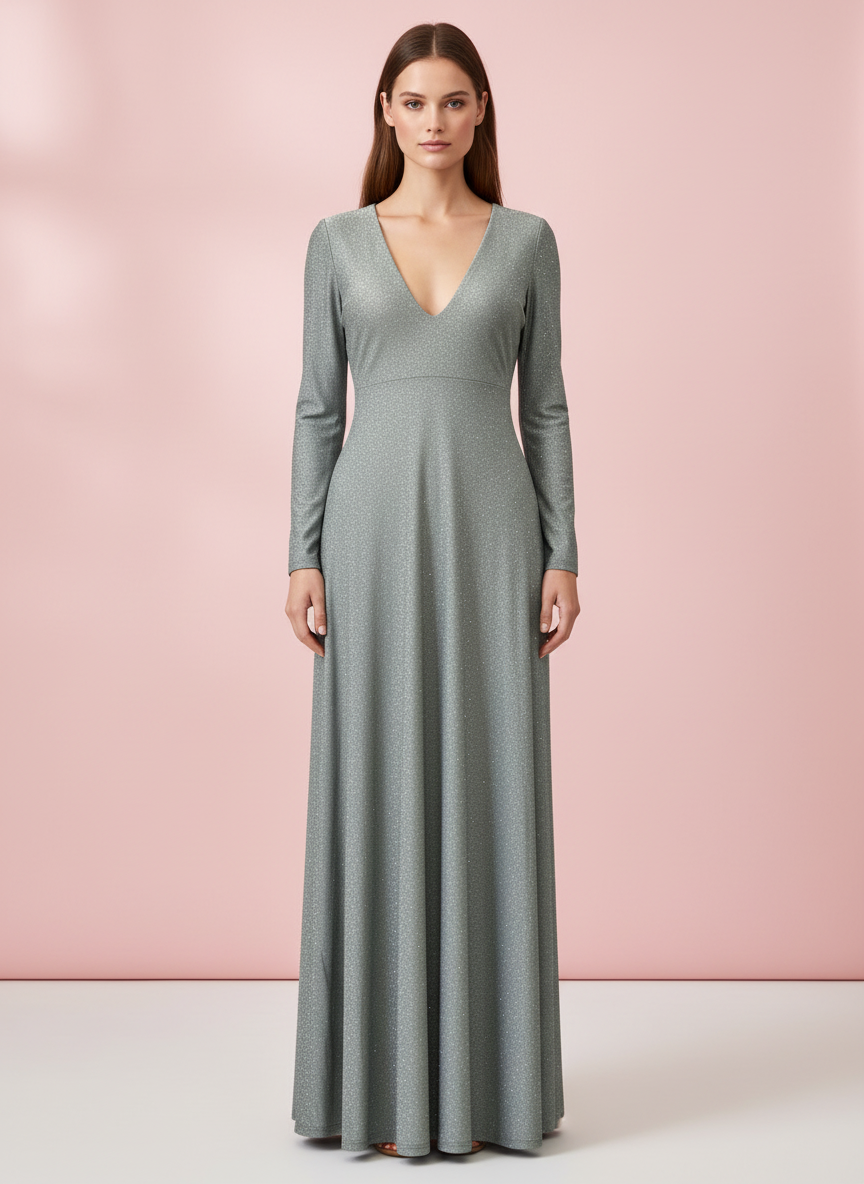 VESTIDO LARGO GRIS CLARO 8812