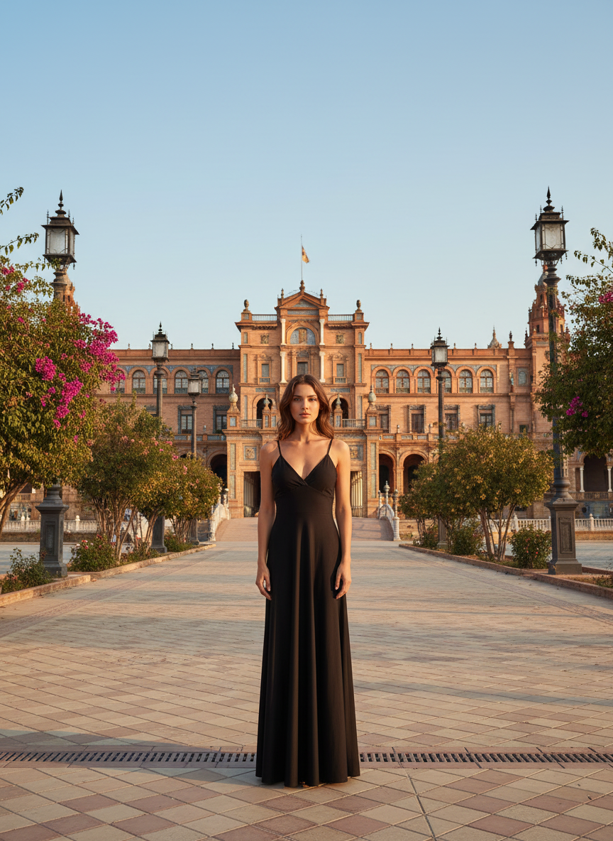 VESTIDO LARGO ELÁSTICO BRILLANTE NEGRO 6241