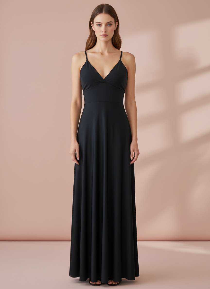 VESTIDO LARGO ELÁSTICO BRILLANTE NEGRO 6241