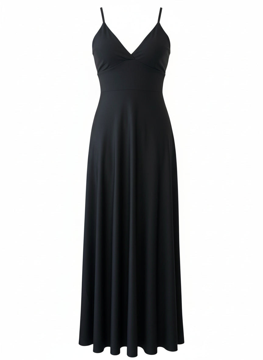 VESTIDO LARGO ELÁSTICO BRILLANTE NEGRO 6241