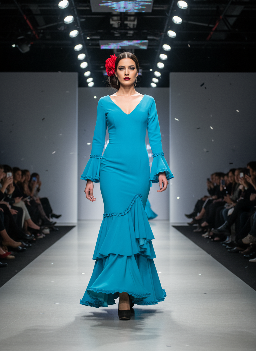 TRAJE FLAMENCA AZUL VERDOSO CLARO EMMA WU DESIGN X FLAMENCA EM229