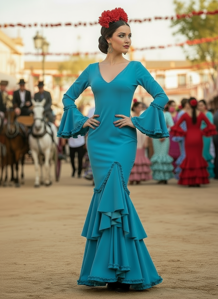 TRAJE FLAMENCA AZUL VERDOSO CLARO EMMA WU DESIGN X FLAMENCA EM229