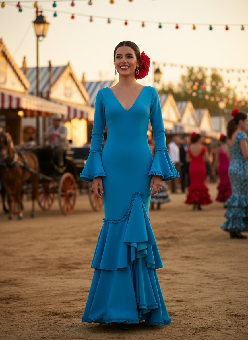 TRAJE FLAMENCA AZUL VERDOSO CLARO EMMA WU DESIGN X FLAMENCA EM229