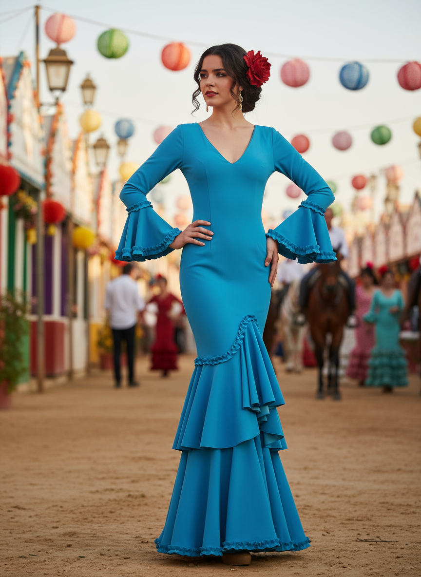 TRAJE FLAMENCA AZUL VERDOSO CLARO EMMA WU DESIGN X FLAMENCA EM229