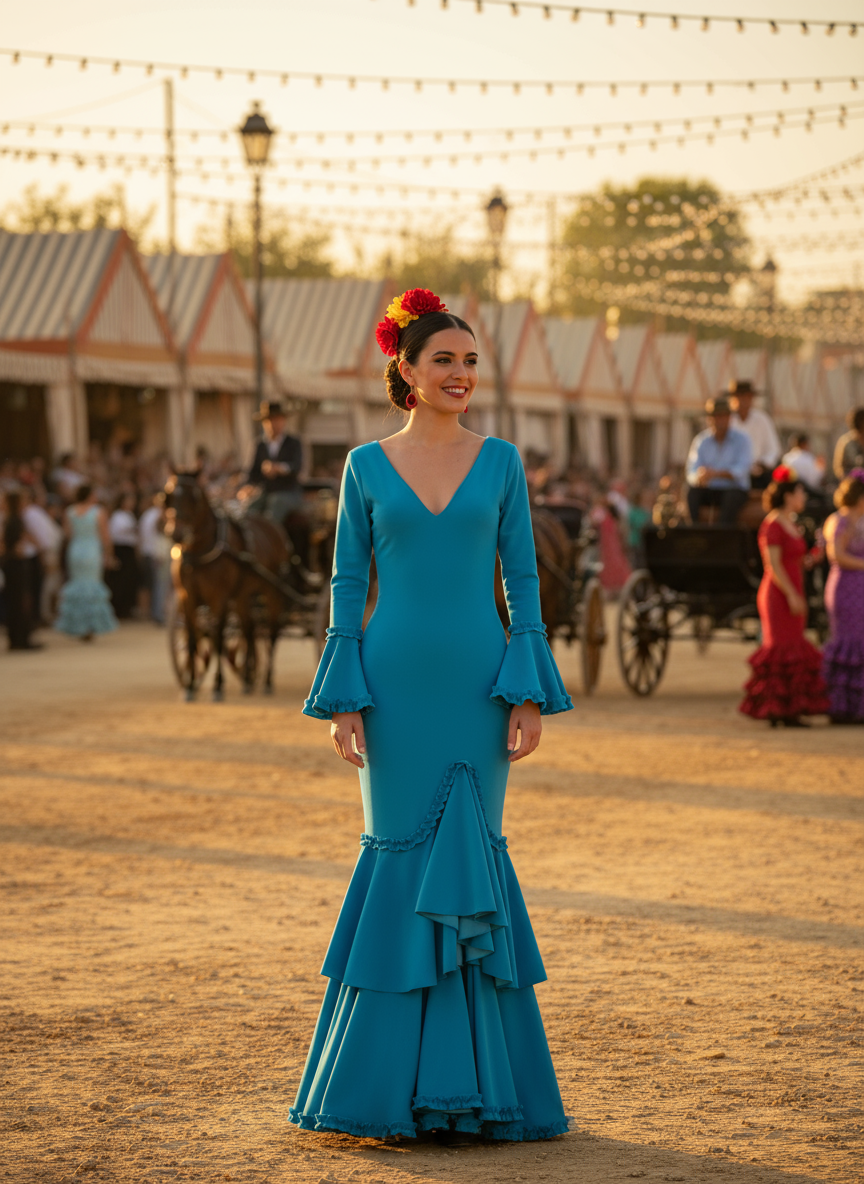 TRAJE FLAMENCA AZUL VERDOSO CLARO EMMA WU DESIGN X FLAMENCA EM229