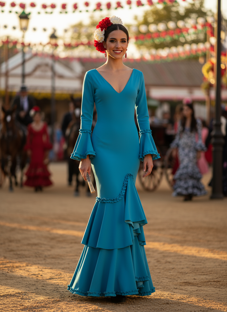 TRAJE FLAMENCA AZUL VERDOSO CLARO EMMA WU DESIGN X FLAMENCA EM229