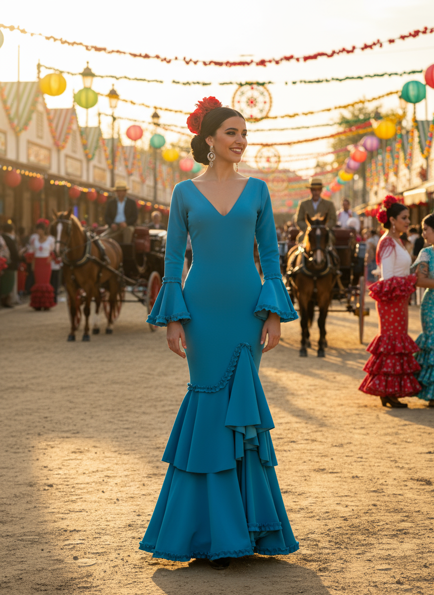 TRAJE FLAMENCA AZUL VERDOSO CLARO EMMA WU DESIGN X FLAMENCA EM229