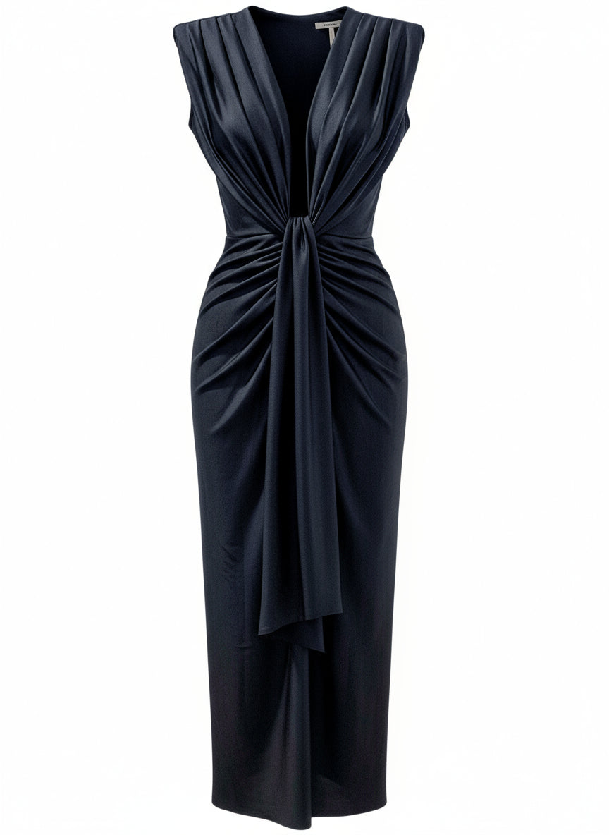 VESTIDO MIDI ELÁSTICO BRILLANTE NEGRO 5484