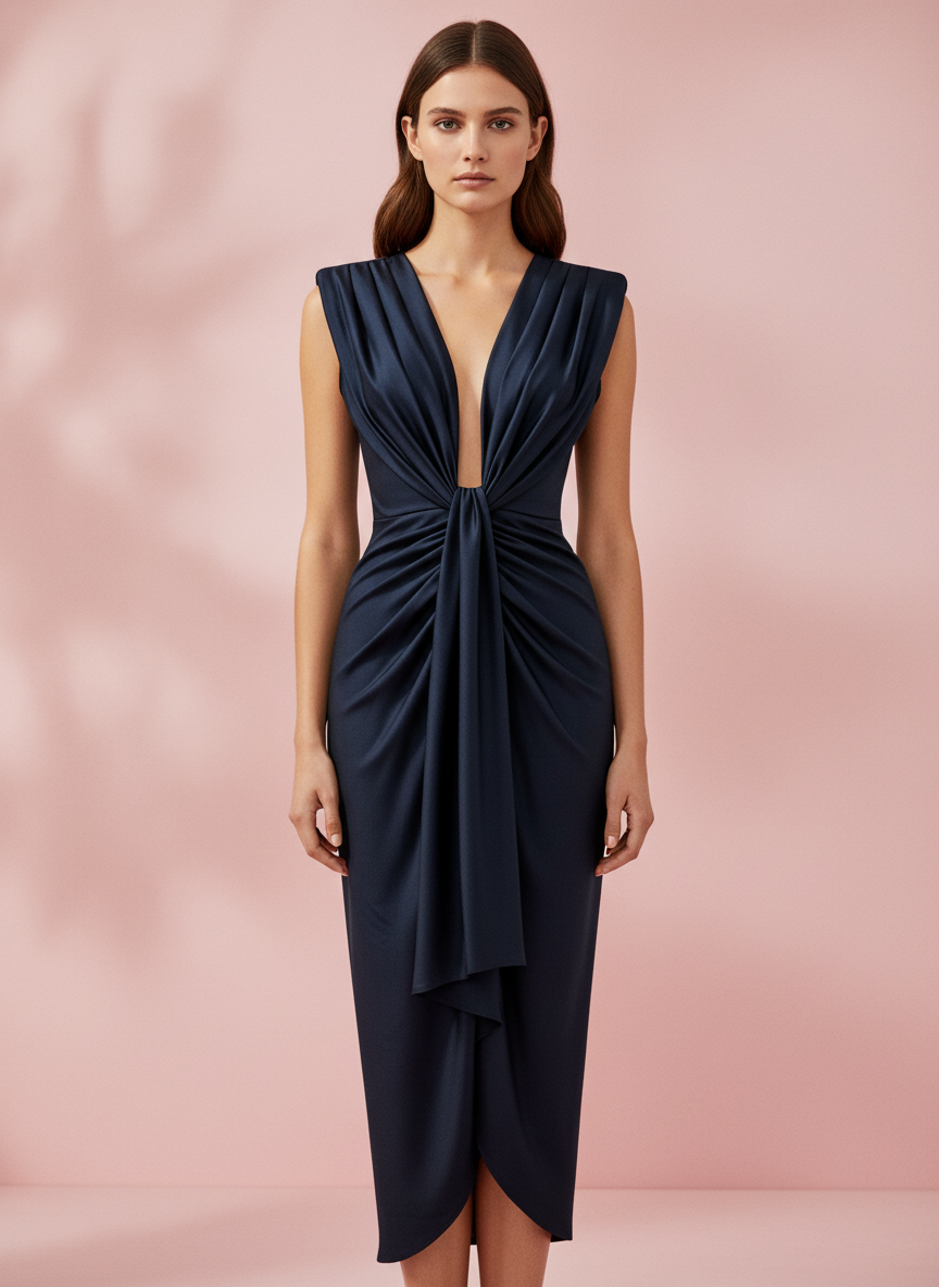 VESTIDO MIDI ELÁSTICO BRILLANTE NEGRO 5484