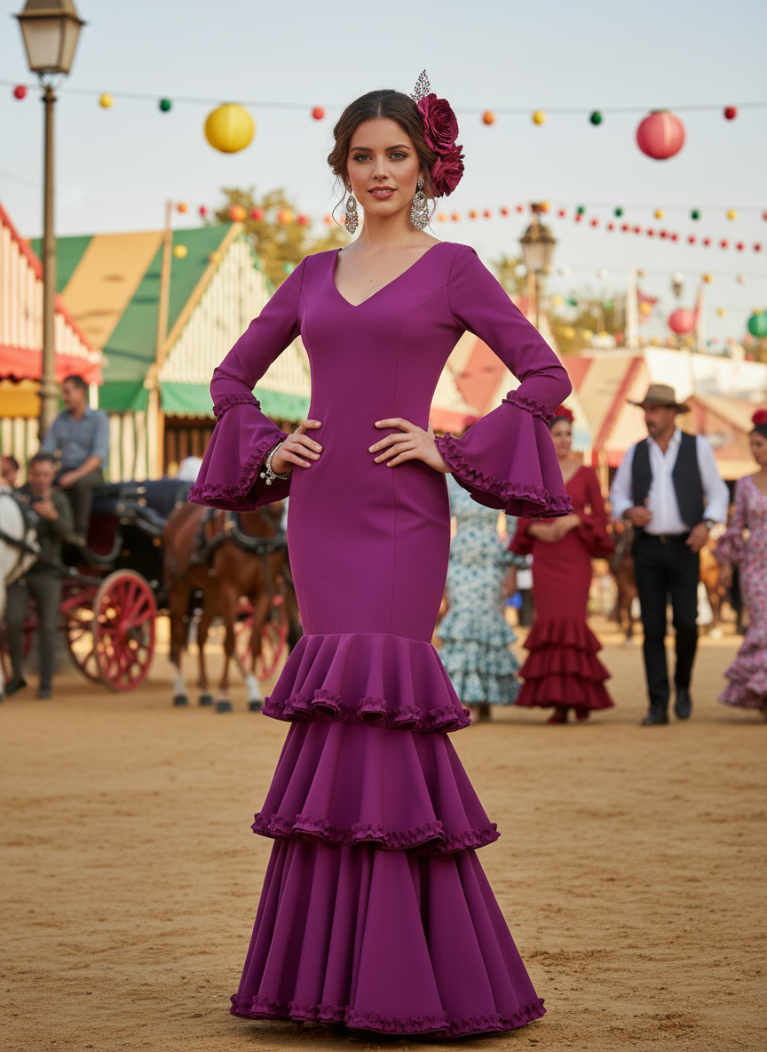 TRAJE FLAMENCA BERENJENA EMMA WU DESIGN X FLAMENCA EM222