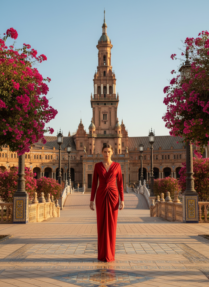 VESTIDO LARGO ELÁSTICO BRILLANTE ROJO 5047