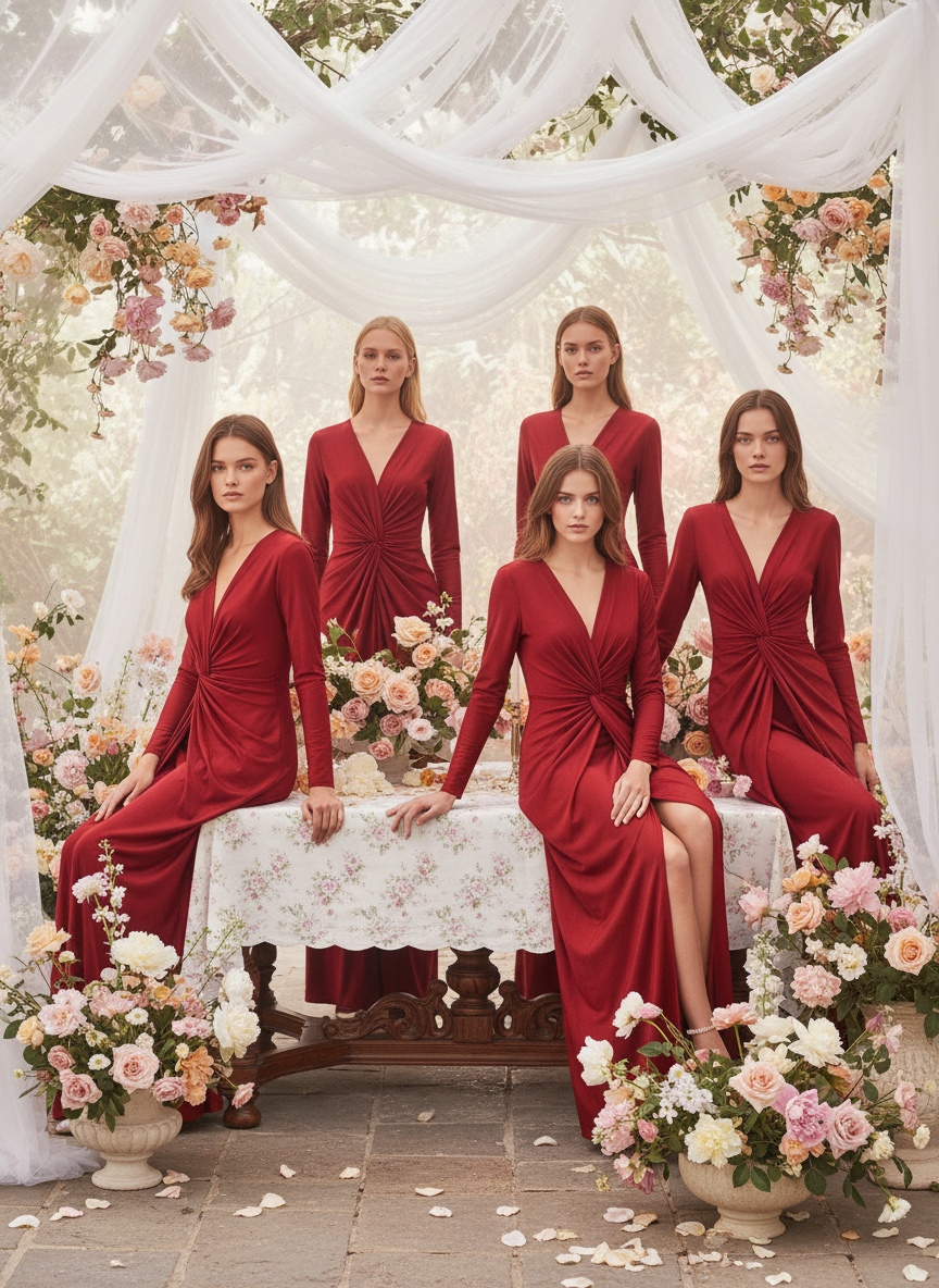 VESTIDO LARGO ELÁSTICO BRILLANTE ROJO 5047