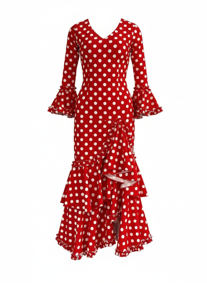 TRAJE FLAMENCA DE NIÑA  ROJO CON LUNARES BLANCOS KL-501