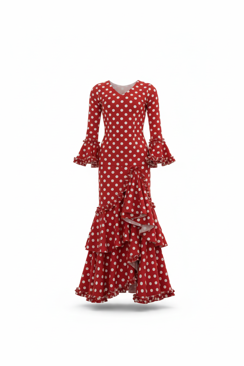 Red Flamenco Dress for Girls with White Polka Dots | Ref. KL-501
