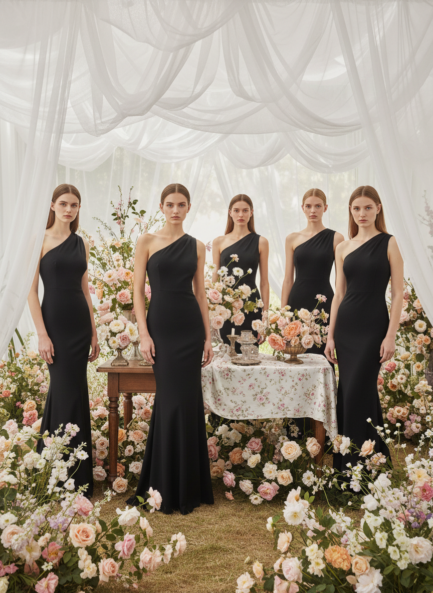 VESTIDO LARGO ELÁSTICO BRILLANTE NEGRO 25129