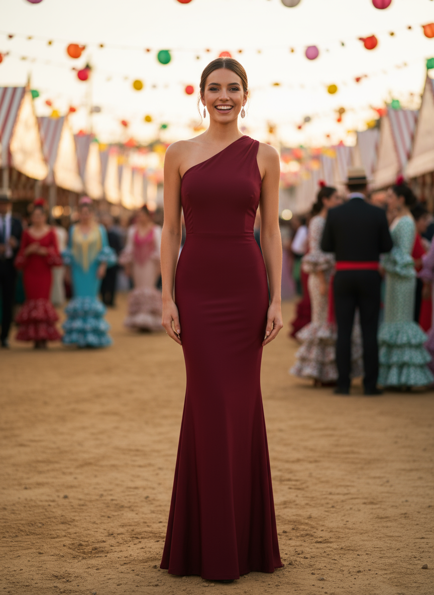 VESTIDO LARGO ELÁSTICO BRILLANTE BURDEO 25129