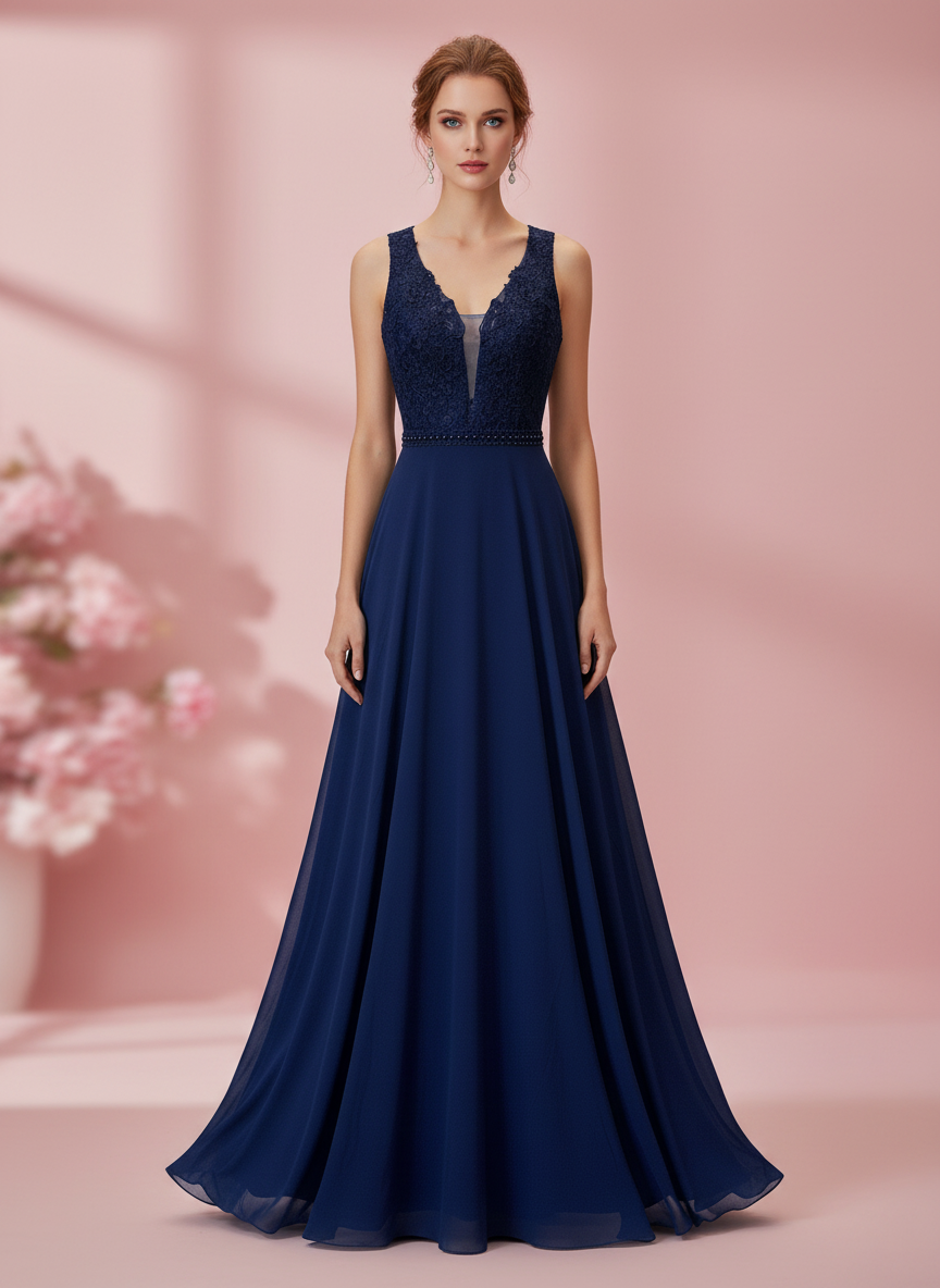 LONG NAVY BLUE DRESS 9192
