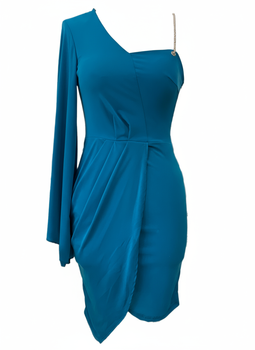 VESTIDO CORTO AZUL PAVO 25406