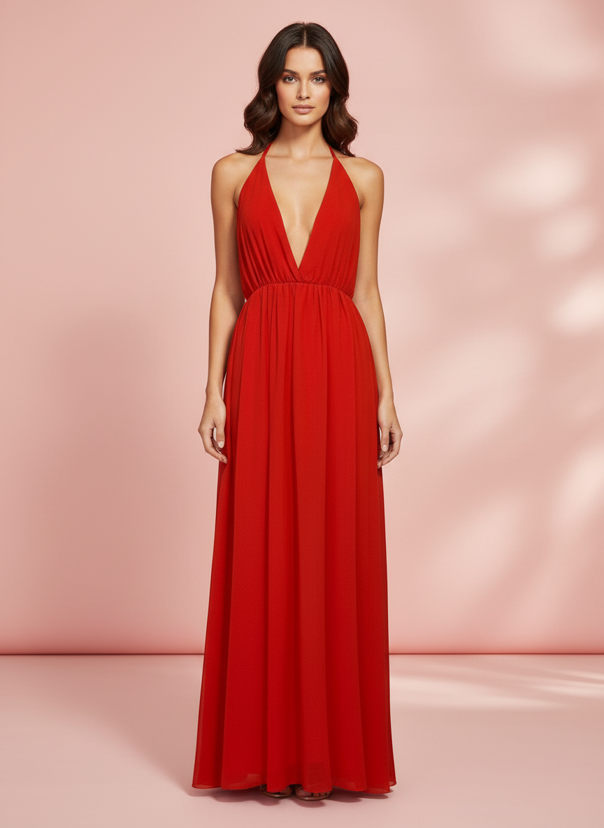 VESTIDO LARGO ROJO 17499