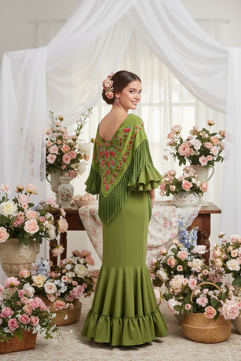 Women's shawl, light olive green. Ref: MT25A-251