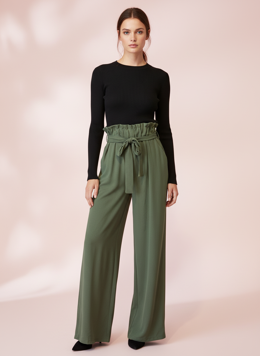 PANTALÓN PALAZZO VERDE MILITAR 2451