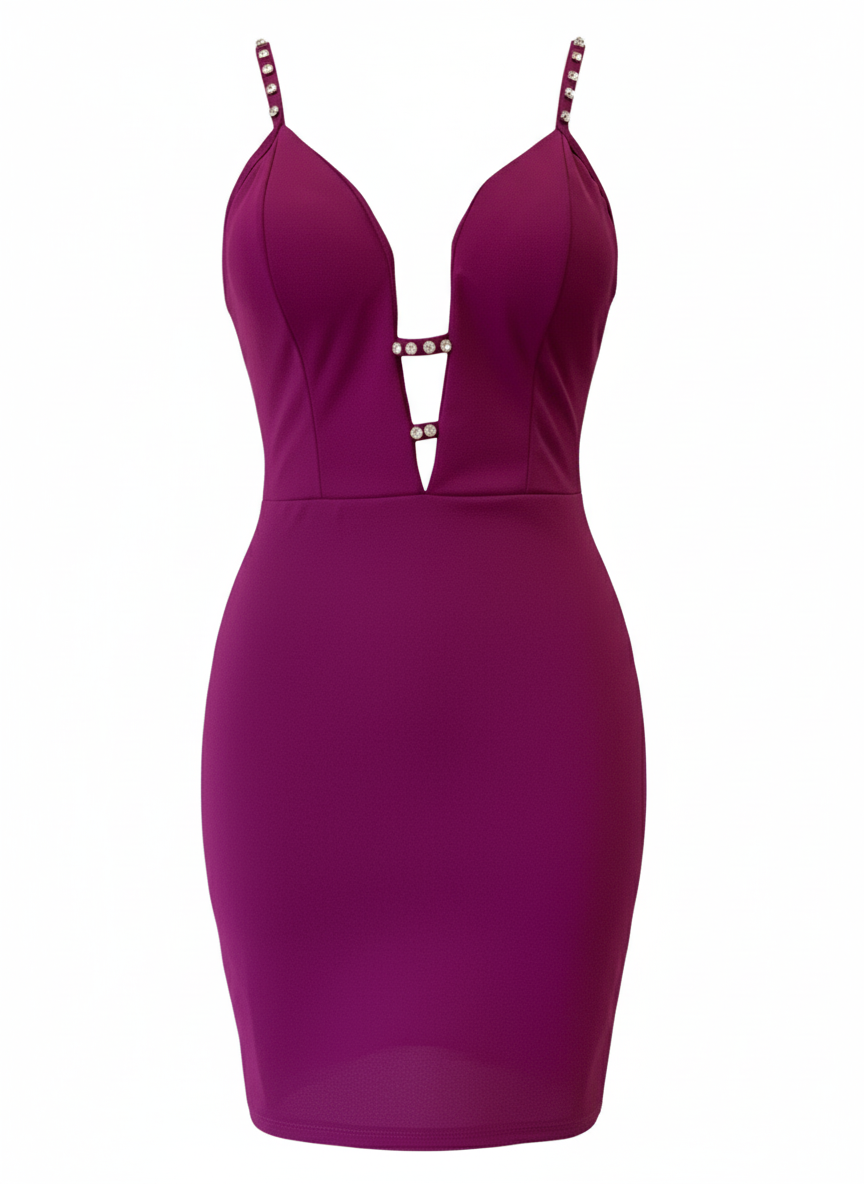 VESTIDO CORTO BERENJENA 23637