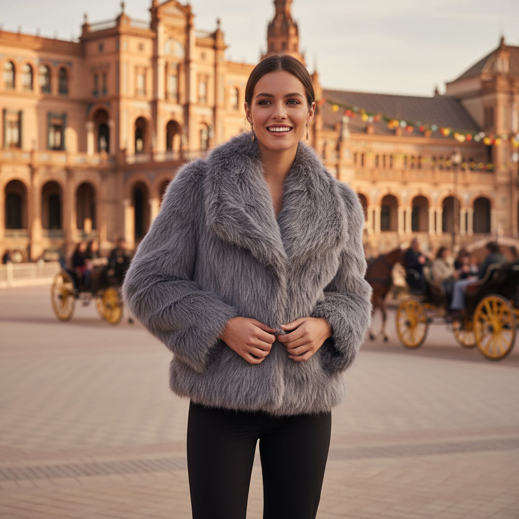 EMMA WU SELECTION Winter Plush Coat, Fashionable, Warm, Thick, Fluffy, Lapel Jacket, Outerwear, Casual, Long Sleeve Tops, Women's Clothing