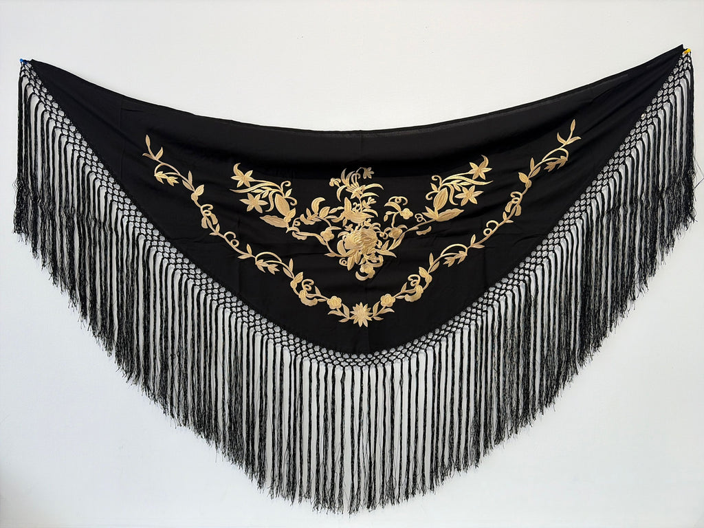 Triangular Shawl 150cm mt22a-04blackwithgold